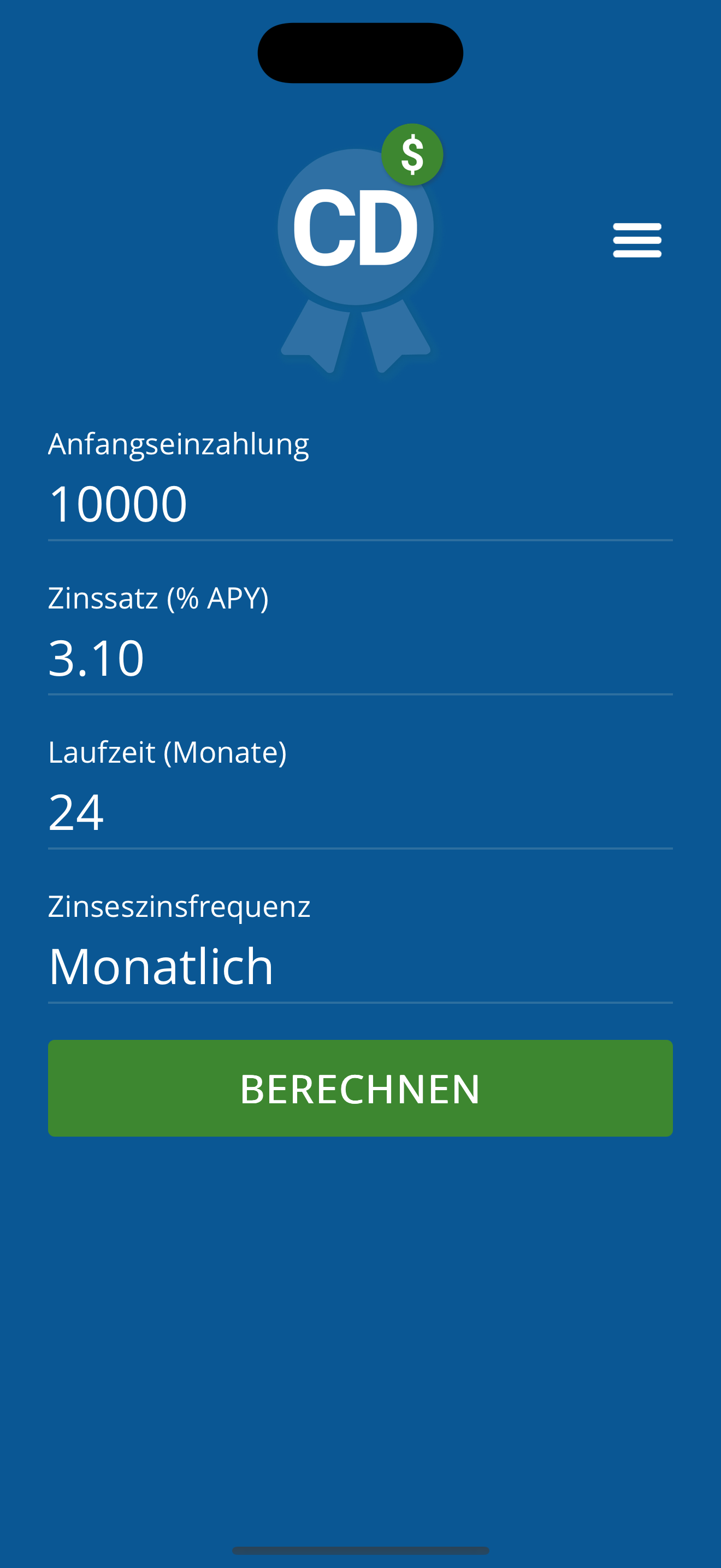 Wachstumsdiagramm in CD Calculator Pro