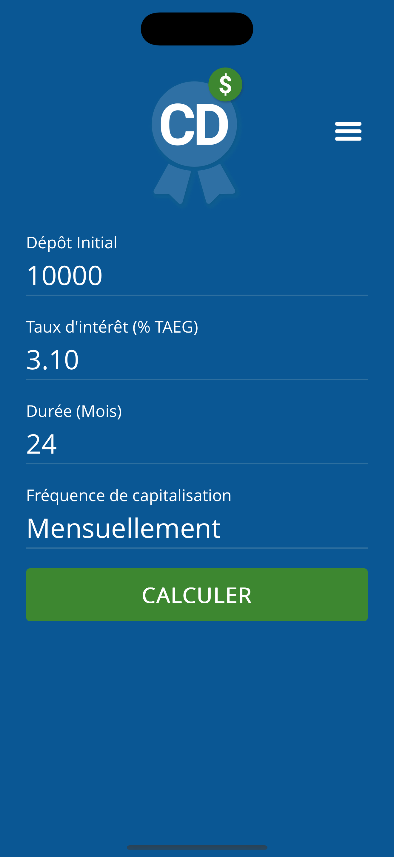 Graphique de croissance dans CD Calculator Pro