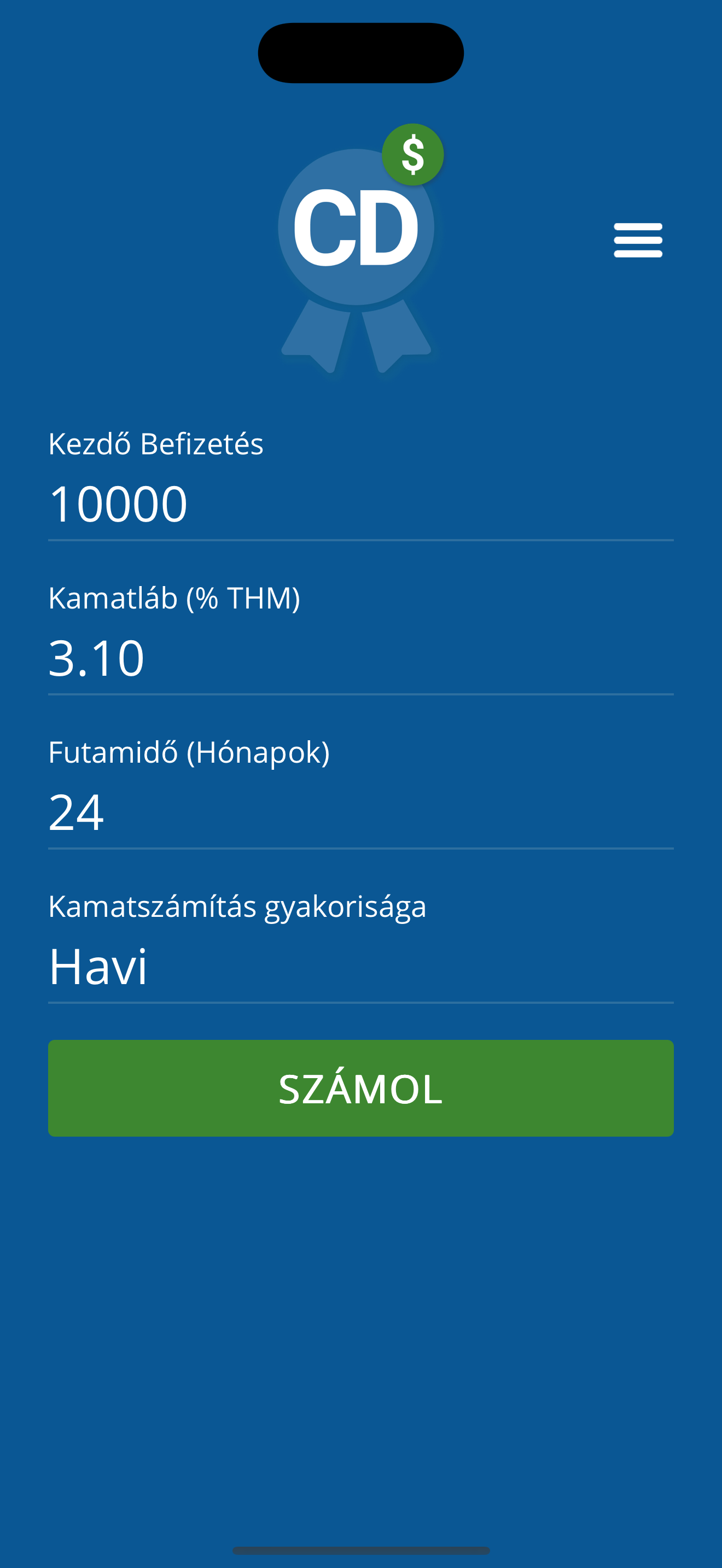 Növekedési grafikon a CD Calculator Pro alkalmazásban