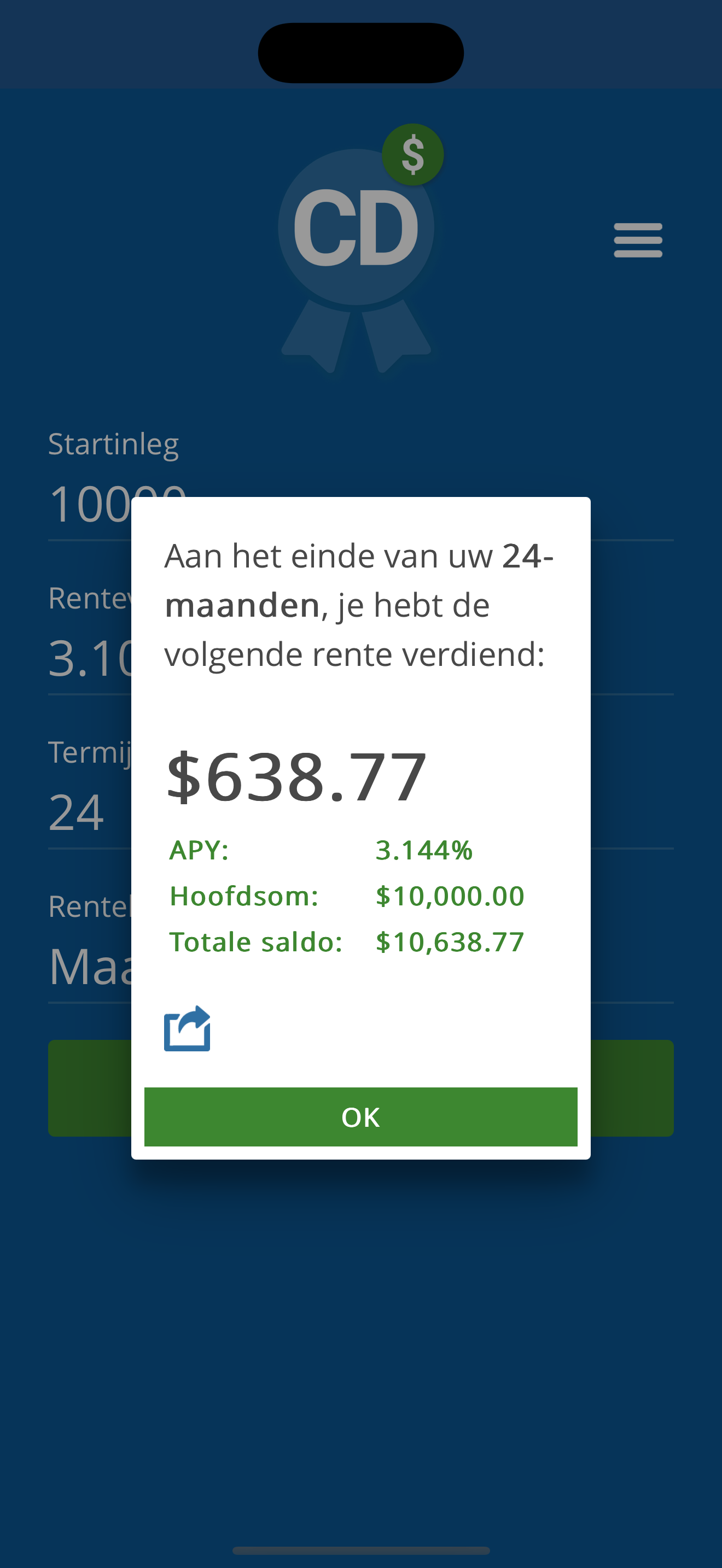 Resultaten in CD Calculator Pro