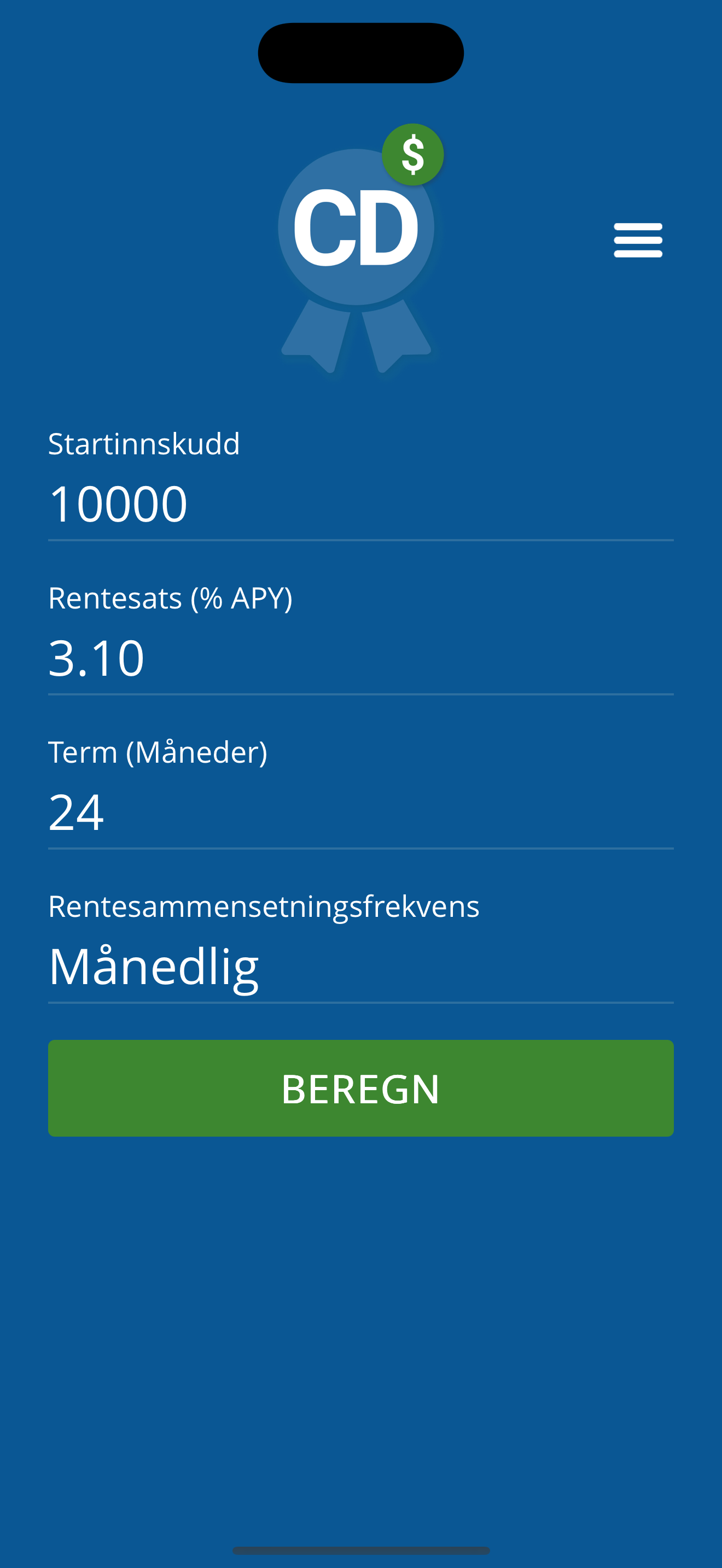 Vekstgraf i CD Calculator Pro