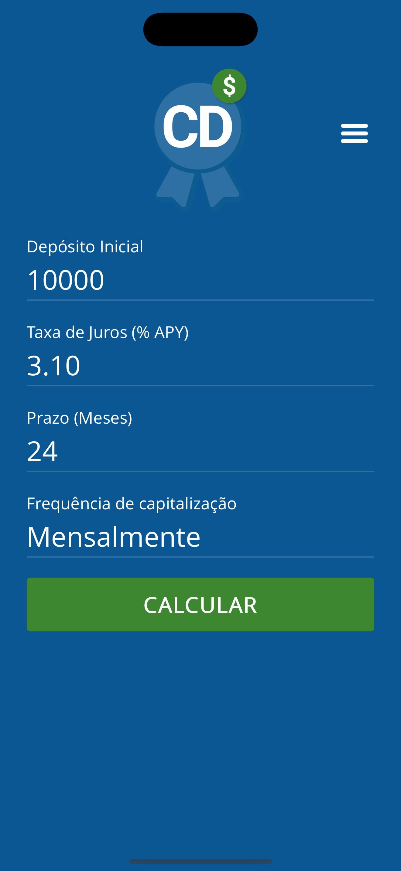 Gráfico de crescimento do CD Calculator Pro