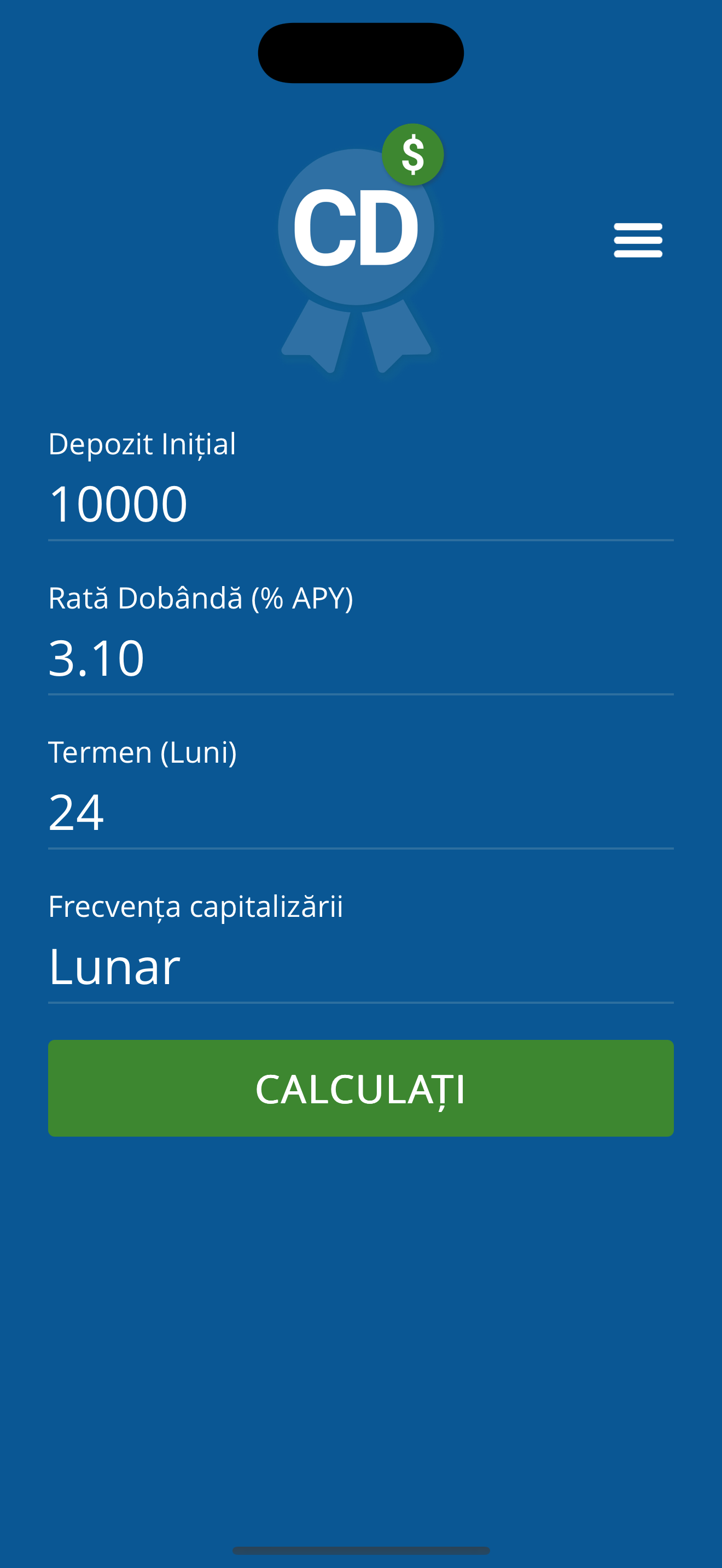 Grafic de creștere în CD Calculator Pro